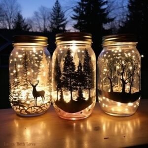 upcycled glass jars transformed into budget-friendly home decor, flower vases, storage organizers, and fairy light displays.