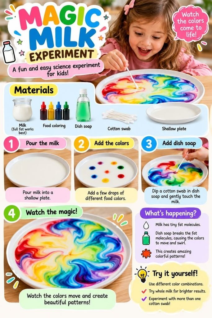 Child exploring a supervised baking soda and vinegar science experiment.