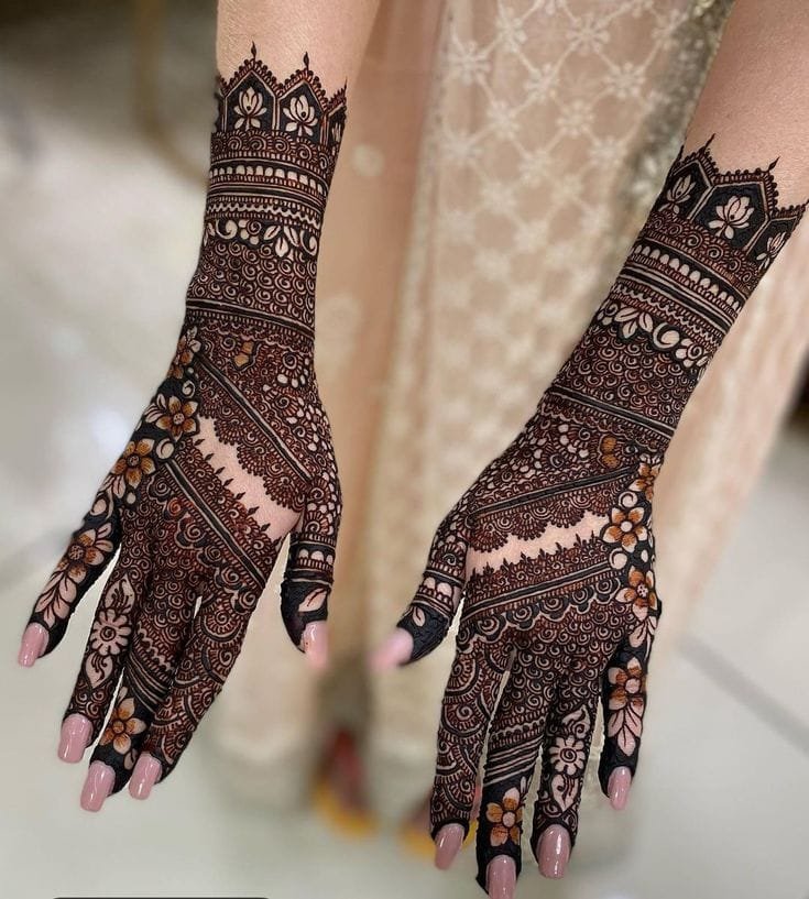 Beautiful collection of simple, bold, Arabic, and bridal mehndi designs for 2026 on decorated hands.