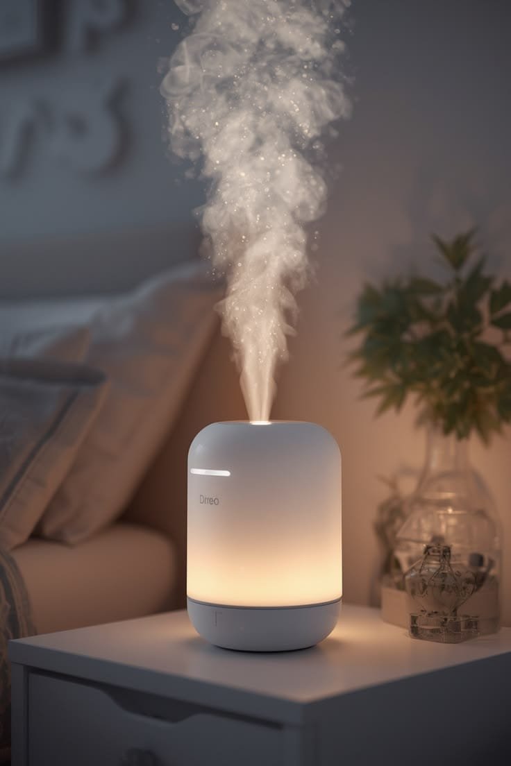  Bedroom humidifier adding moisture to dry winter air.