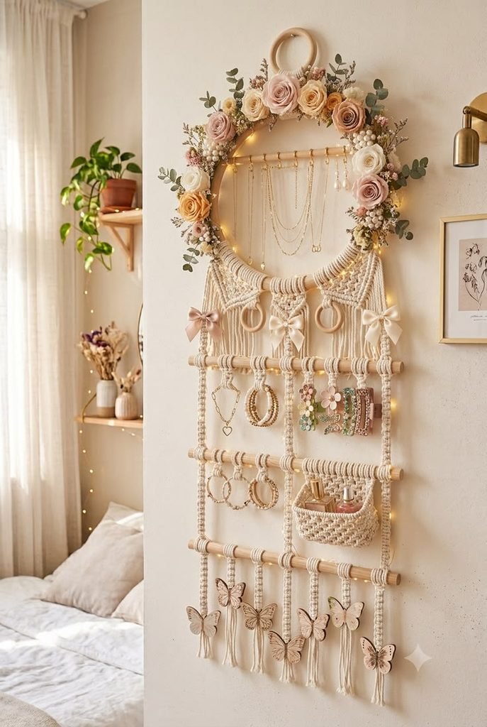 Small recycled glass jars arranged on a vanity to organize rings, earrings, and everyday jewelry.