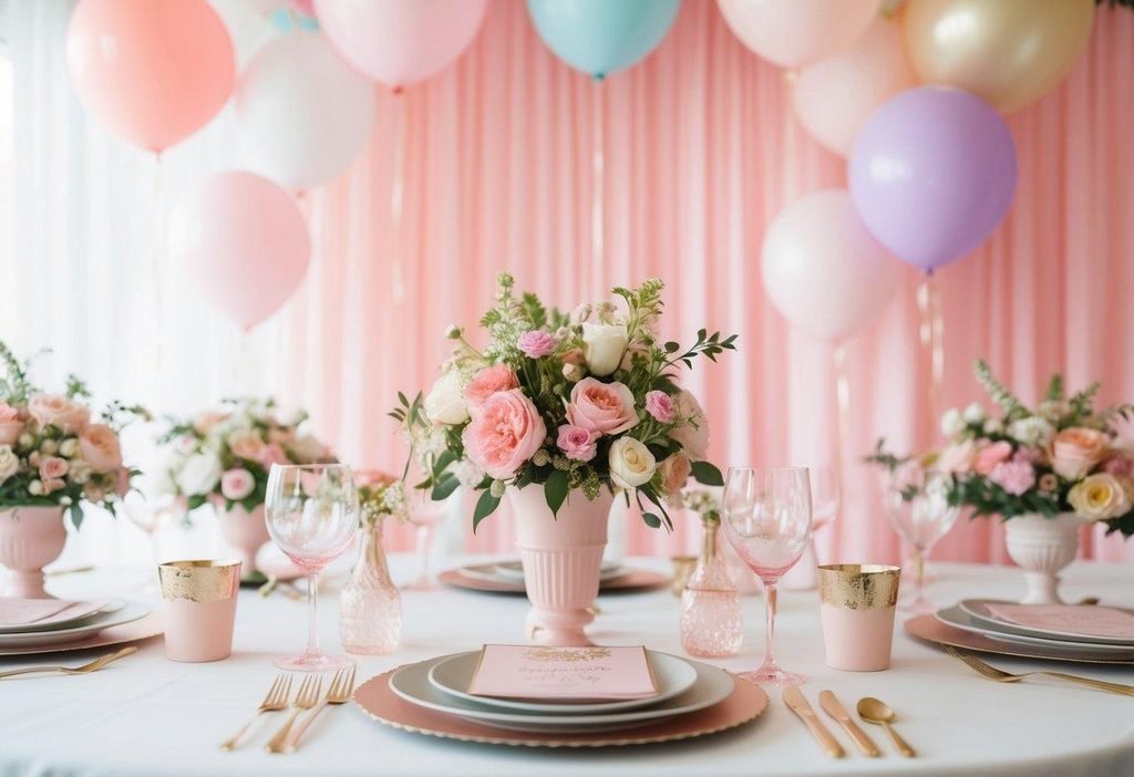 Coquette-inspired party decoration with pink satin bows, pearl accents, delicate cake styling and romantic table details.