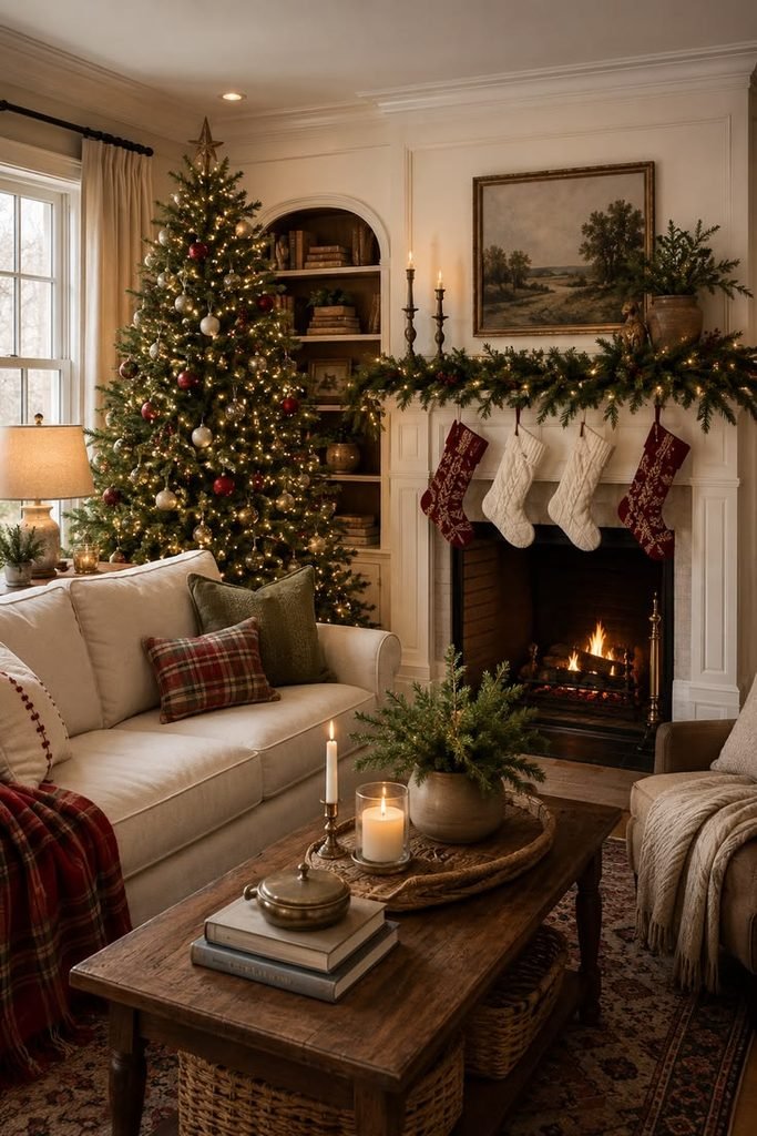 decor living room for Christmas with natural greenery